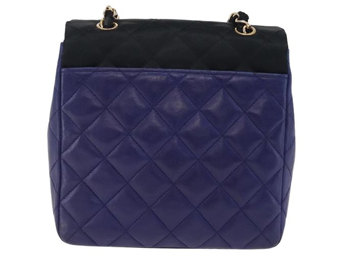 CHANEL Matelasse Chain Shoulder Bag Lamb Skin Navy Gold Tone CC - vista 3