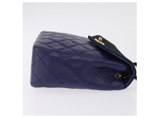 CHANEL Matelasse Chain Shoulder Bag Lamb Skin Navy Gold Tone CC - vista 4