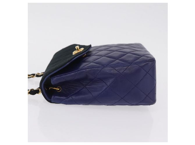 CHANEL Matelasse Chain Shoulder Bag Lamb Skin Navy Gold Tone CC - vista 5