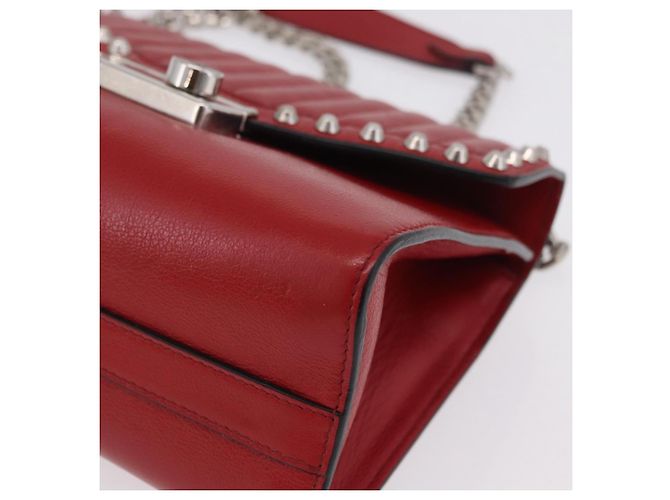 PRADA Bolso de hombro con cadena de piel rojo plata - vista 11