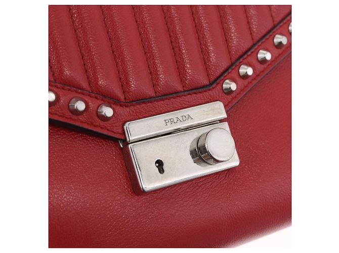 PRADA Bolso de hombro con cadena de piel rojo plata - vista 15