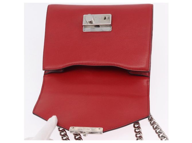 PRADA Bolso de hombro con cadena de piel rojo plata - vista 16