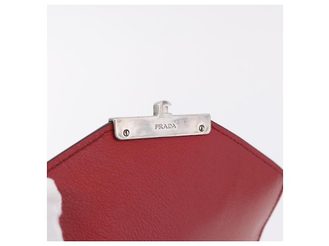 PRADA Bolso de hombro con cadena de piel rojo plata - vista 17