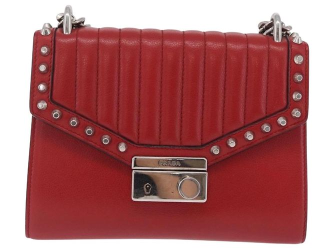 PRADA Bolso de hombro con cadena de piel rojo plata - vista 2