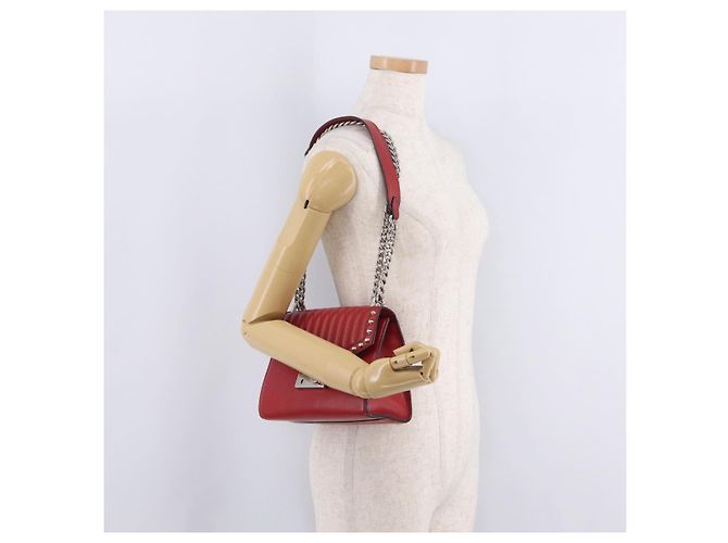 PRADA Bolso de hombro con cadena de piel rojo plata - vista 27