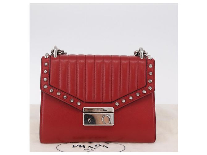 PRADA Bolso de hombro con cadena de piel rojo plata - vista 28
