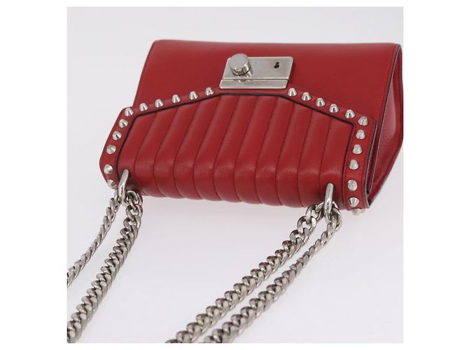 PRADA Bolso de hombro con cadena de piel rojo plata - vista 6