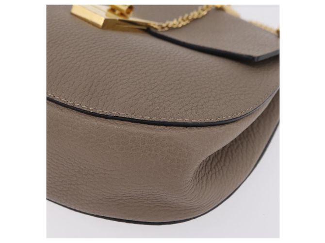 Chloé Chloe Chain Drew Shoulder Bag Leather Beige Gold Tone - vista 11