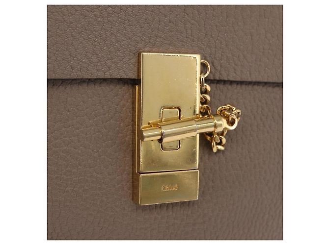 Chloé Chloe Chain Drew Shoulder Bag Leather Beige Gold Tone - vista 14
