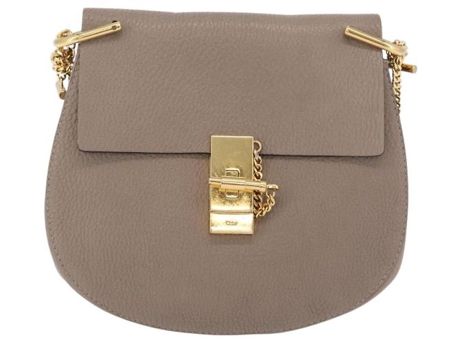 Chloé Chloe Chain Drew Shoulder Bag Leather Beige Gold Tone - vista 2