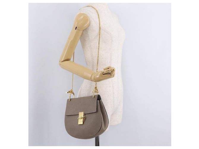 Chloé Chloe Chain Drew Shoulder Bag Leather Beige Gold Tone - vista 24