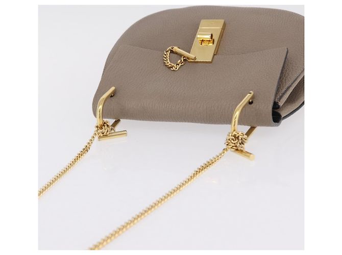 Chloé Chloe Chain Drew Shoulder Bag Leather Beige Gold Tone - vista 6