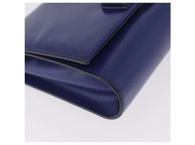 Salvatore Ferragamo Vala Chain Shoulder Bag Leather Blue Gold Tone - vista 10