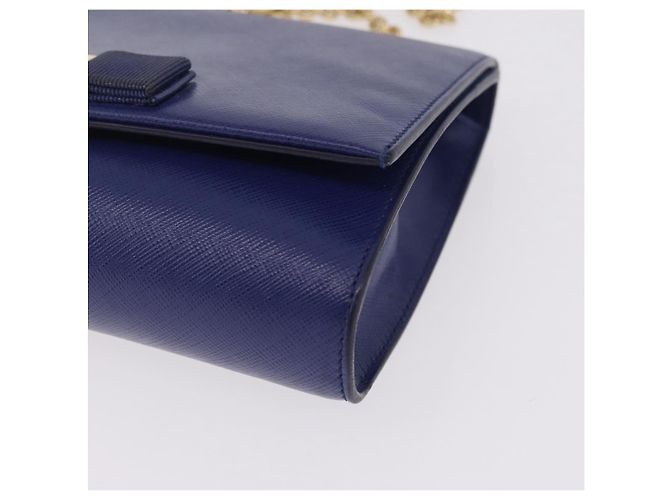 Salvatore Ferragamo Vala Chain Shoulder Bag Leather Blue Gold Tone - vista 11