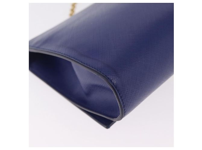 Salvatore Ferragamo Vala Chain Shoulder Bag Leather Blue Gold Tone - vista 12