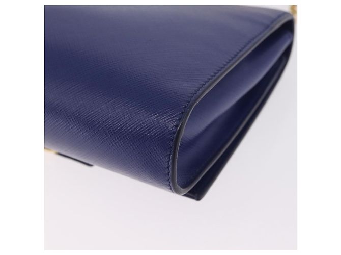 Salvatore Ferragamo Vala Chain Shoulder Bag Leather Blue Gold Tone - vista 13