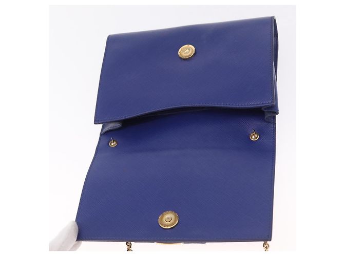 Salvatore Ferragamo Vala Chain Shoulder Bag Leather Blue Gold Tone - vista 15