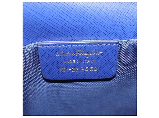 Salvatore Ferragamo Vala Chain Shoulder Bag Leather Blue Gold Tone - vista 18