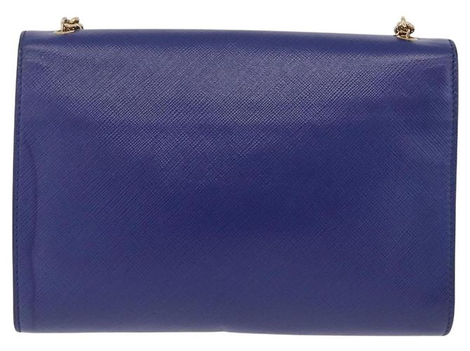 Salvatore Ferragamo Vala Chain Shoulder Bag Leather Blue Gold Tone - vista 3