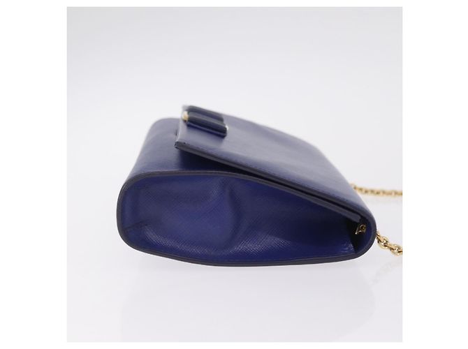 Salvatore Ferragamo Vala Chain Shoulder Bag Leather Blue Gold Tone - vista 4