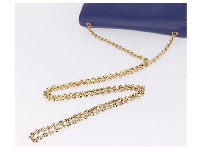 Salvatore Ferragamo Vala Chain Shoulder Bag Leather Blue Gold Tone - vista 7