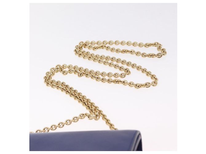 Salvatore Ferragamo Vala Chain Shoulder Bag Leather Blue Gold Tone - vista 8