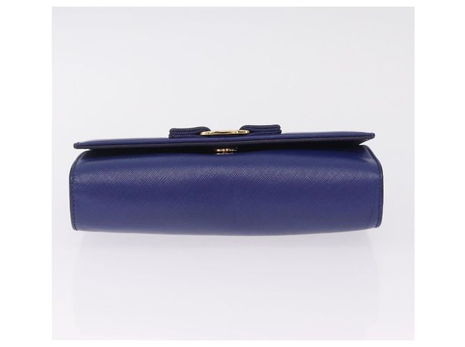 Salvatore Ferragamo Vala Chain Shoulder Bag Leather Blue Gold Tone - vista 9