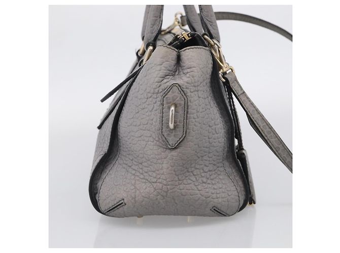 BURBERRY Hand Bag Leather 2way Gray Gold - vista 4