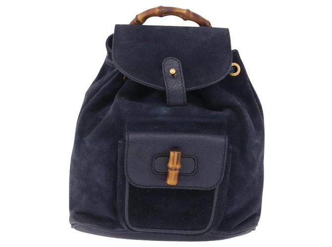 GUCCI Bamboo Backpack Suede Navy Gold 003 1998 0030 - vista 2