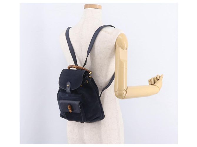 GUCCI Bamboo Backpack Suede Navy Gold 003 1998 0030 - vista 26