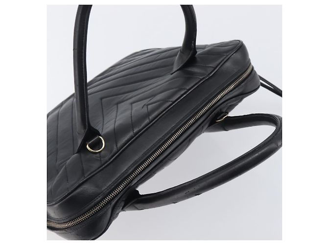 CHANEL V Stitch Hand Bag Leather Black Gold Tone CC - vista 6