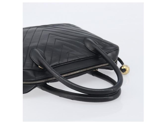 CHANEL V Stitch Hand Bag Leather Black Gold Tone CC - vista 7
