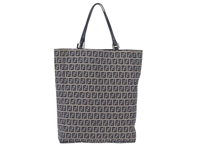 FENDI Zucchino Canvas Hand Bag Navy Silver - vista 13