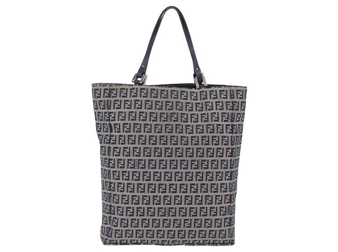 FENDI Zucchino Canvas Hand Bag Navy Silver - vista 2