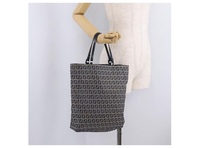 FENDI Zucchino Canvas Hand Bag Navy Silver - vista 22