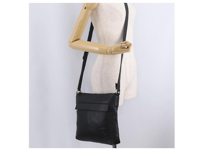 GUCCI Interlocking Shoulder Bag Leather Black Silver 322059 - vista 27