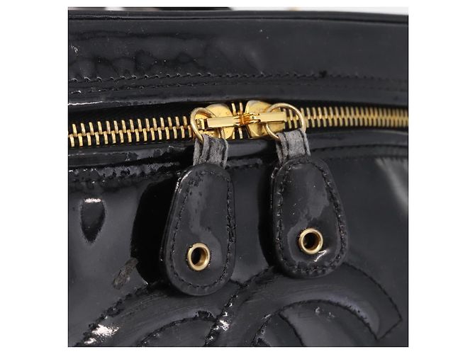 CHANEL Vanity Cosmetic Pouch Patent 2way Black Gold Tone CC - vista 10