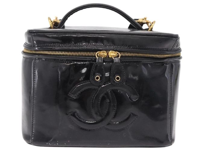 CHANEL Vanity Cosmetic Pouch Patent 2way Black Gold Tone CC - vista 13