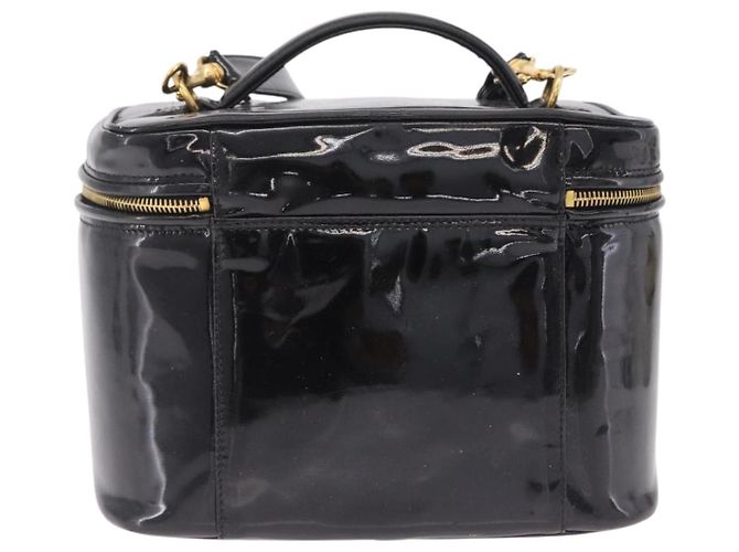CHANEL Vanity Cosmetic Pouch Patent 2way Black Gold Tone CC - vista 2