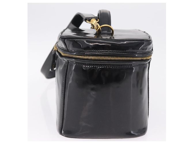 CHANEL Vanity Cosmetic Pouch Patent 2way Black Gold Tone CC - vista 3