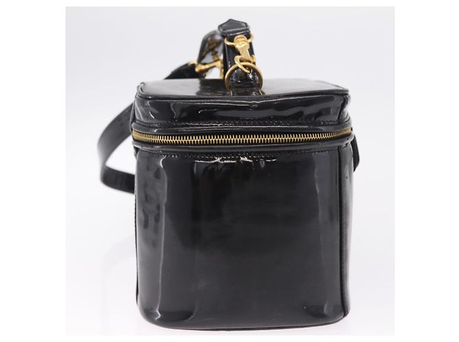CHANEL Vanity Cosmetic Pouch Patent 2way Black Gold Tone CC - vista 4