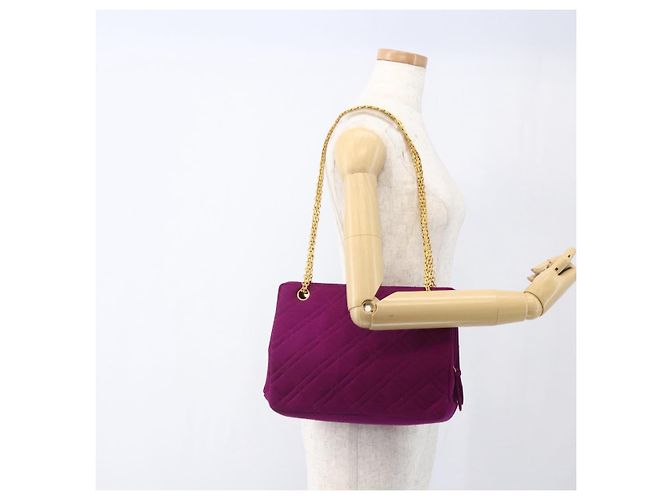 CHANEL Matelasse Chain Shoulder Bag Cotton Purple Gold CC - vista 22