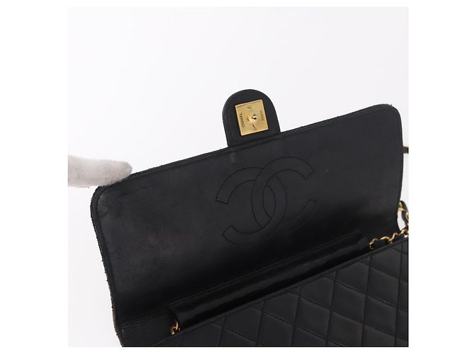 CHANEL Chain Shoulder Bag Lamb Skin Black Gold CC - vista 10