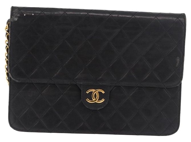 CHANEL Chain Shoulder Bag Lamb Skin Black Gold CC - vista 13