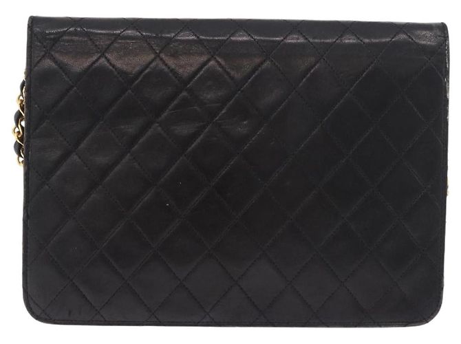 CHANEL Chain Shoulder Bag Lamb Skin Black Gold CC - vista 4