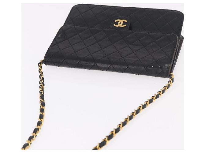 CHANEL Chain Shoulder Bag Lamb Skin Black Gold CC - vista 5