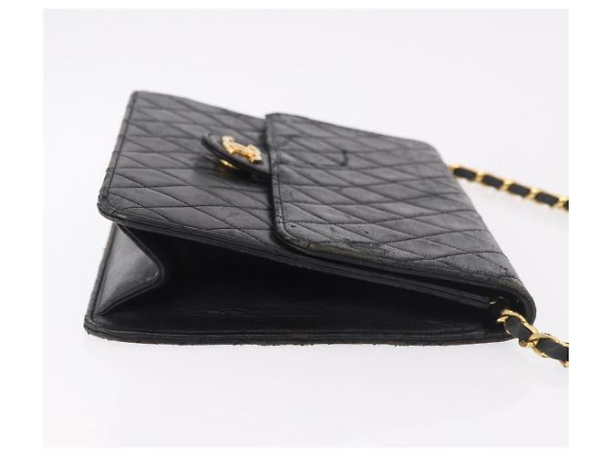CHANEL Chain Shoulder Bag Lamb Skin Black Gold CC - vista 6