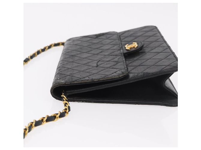 CHANEL Chain Shoulder Bag Lamb Skin Black Gold CC - vista 7