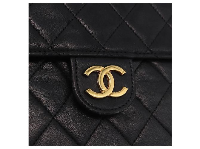 CHANEL Chain Shoulder Bag Lamb Skin Black Gold CC - vista 9