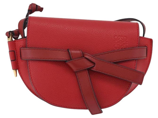 LOEWE Mini Gate Bag Sac à bandoulière en cuir rouge et or - vue 13